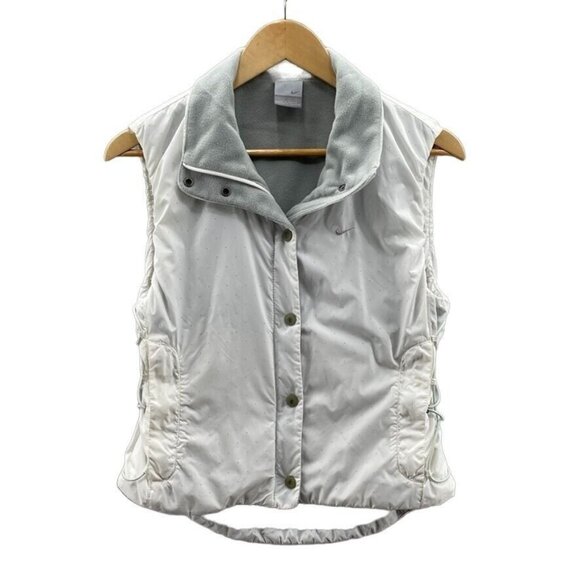 NIKE Running Vest Womens Small White Black Polka Dot Fleece Lined Pockets Cinch - Picture 1 of 12